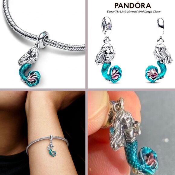 4x NWOT Ariel The Little Mermaid Disney Pandora FIT Silver Charm - Picture 4 of 15